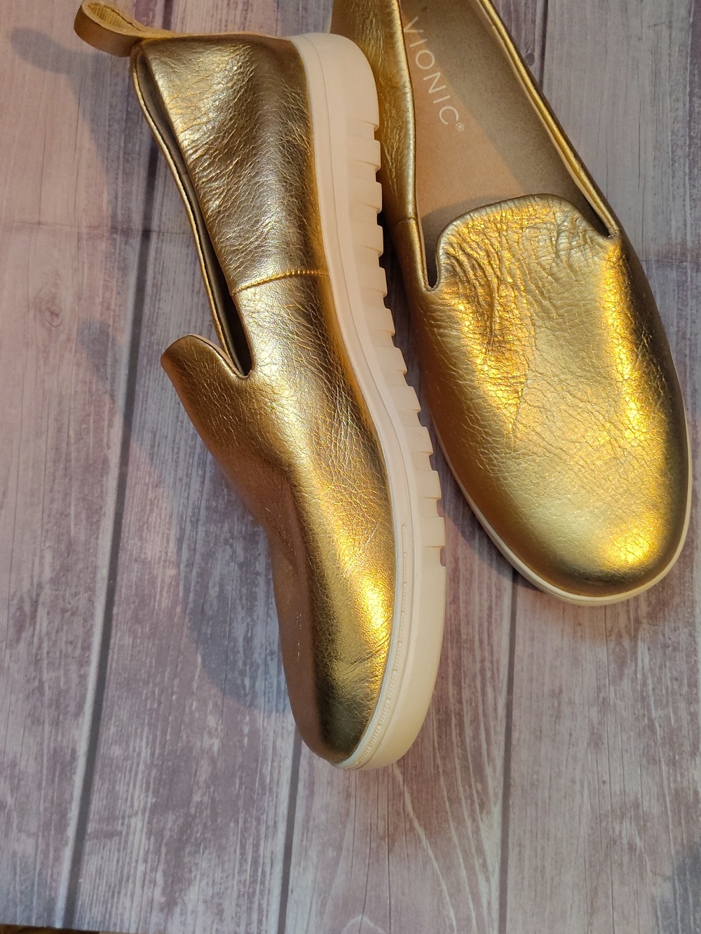Vionic Gold Metallic Slip-On Loafers - Picture 3 of 4